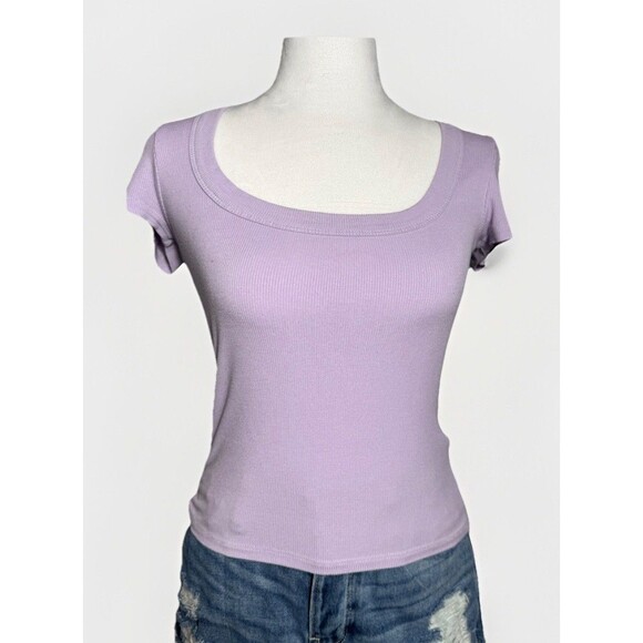 Y2K 00s Cotton On Purple  Lavender Top Tee Size S Stretchy Fabric Short Sleeve - Picture 1 of 7